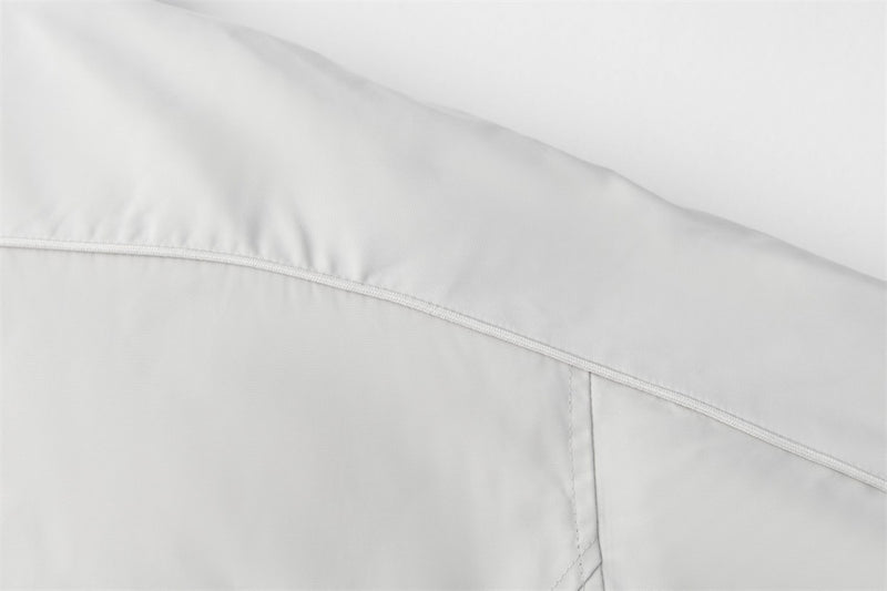 Oversized Puffer Bomber Jacket – Stand Collar, Geometric Seam Detail
