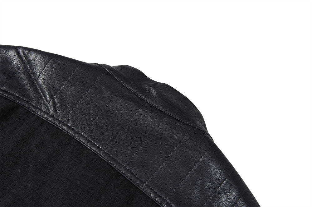 Men's Zip-Up Jacket – Black Moto Biker Style with Asymmetric Zip & Leather