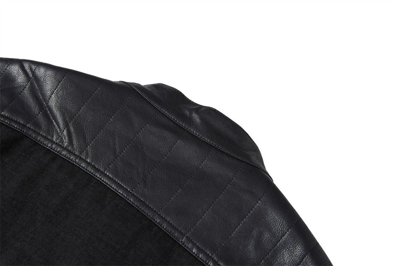 Men's Zip-Up Jacket – Black Moto Biker Style with Asymmetric Zip & Leather