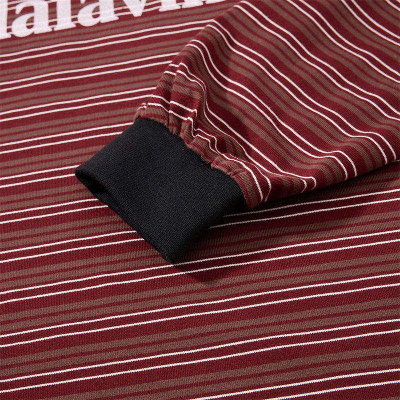 Striped Long-Sleeve Polo Shirt – Retro Oversized Fit with Contrast Collar