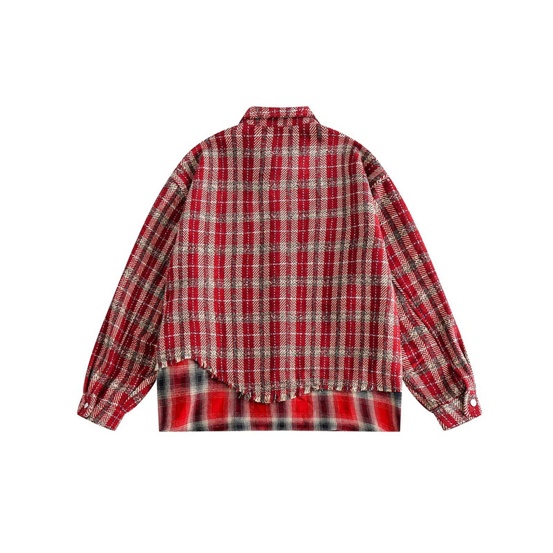 Vintage Plaid Patchwork Fringe Jacket – Oversized Unisex Overshirt