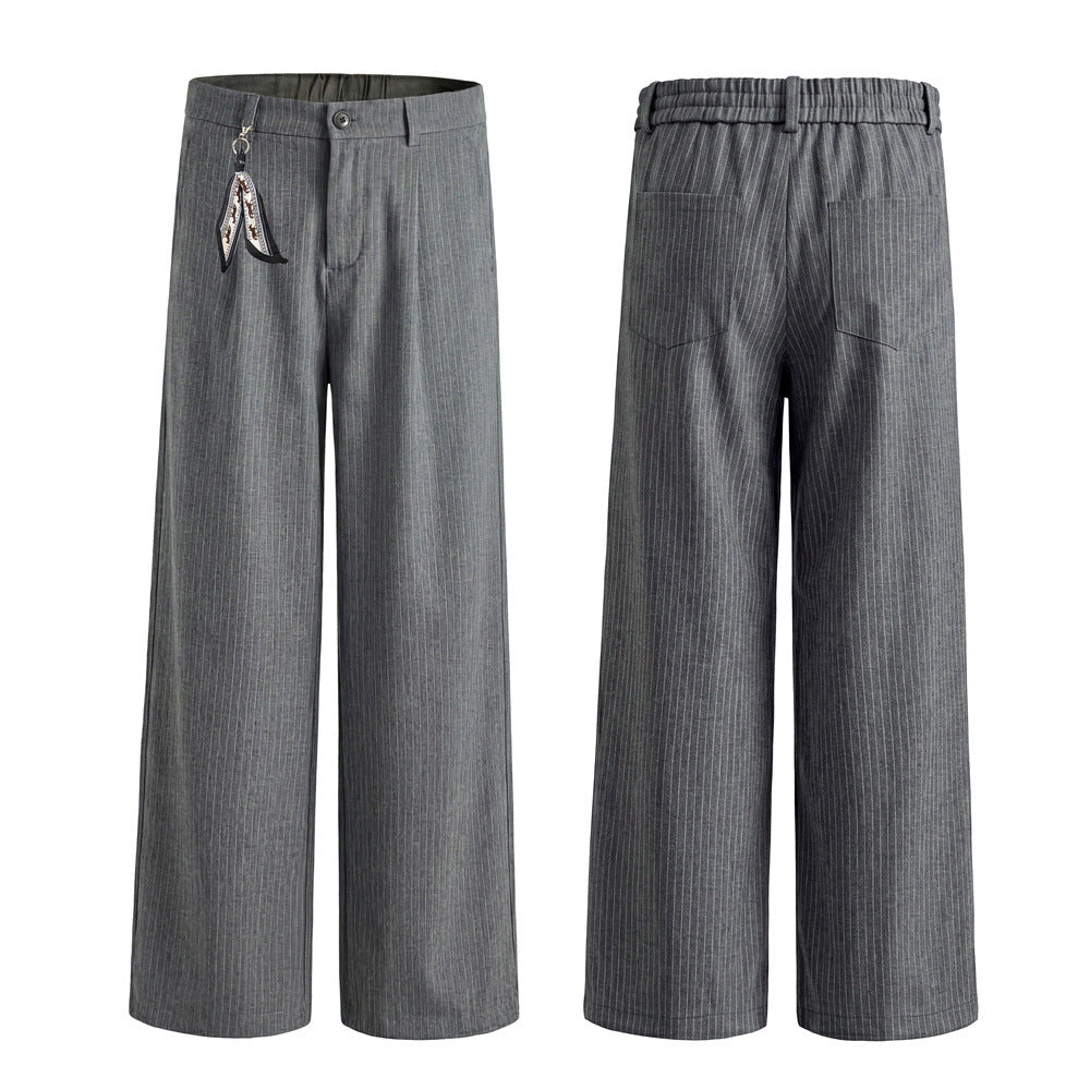 Pantalones de vestir de pierna ancha con raya diplomática – Pantalones plisados de corte recto para hombre