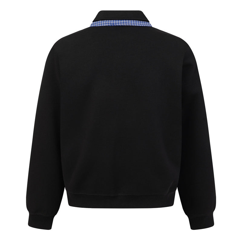 Sweat-shirt homme à col polo et bordure à carreaux | Coupe décontractée, manches longues