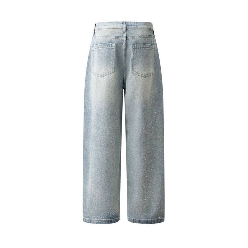 Baggy Denim Jeans Men – Rhinestone Scatter & Dragon Embroidery Wide-Leg Straight