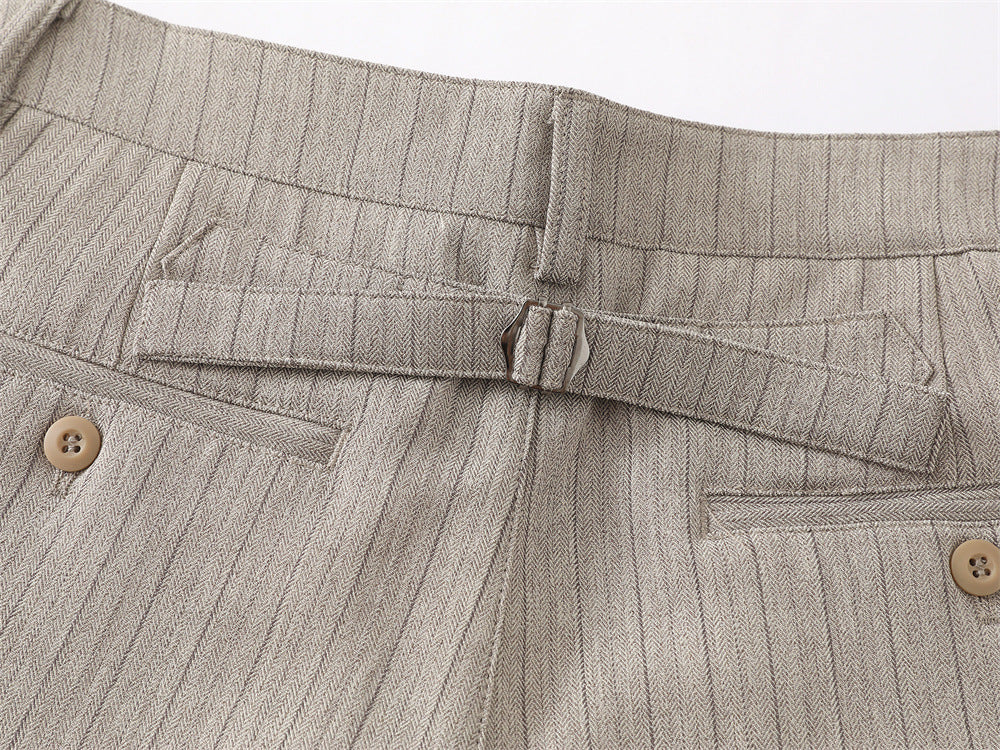 Wide-Leg Pinstripe Trousers – Relaxed Fit Pleated Dress Pants