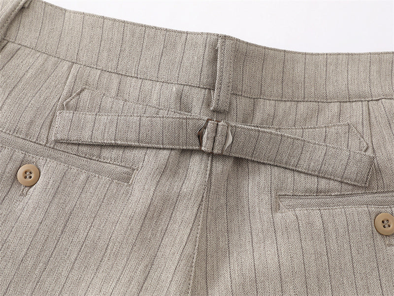 Wide-Leg Pinstripe Trousers – Relaxed Fit Pleated Dress Pants
