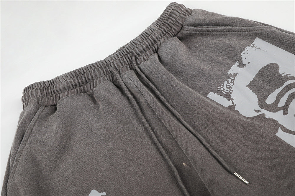 Wide-Leg Sweatpants with Vintage Cross Print & Acid Wash Finish