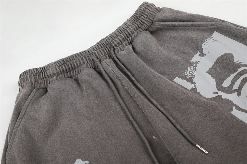 Wide-Leg Sweatpants with Vintage Cross Print & Acid Wash Finish