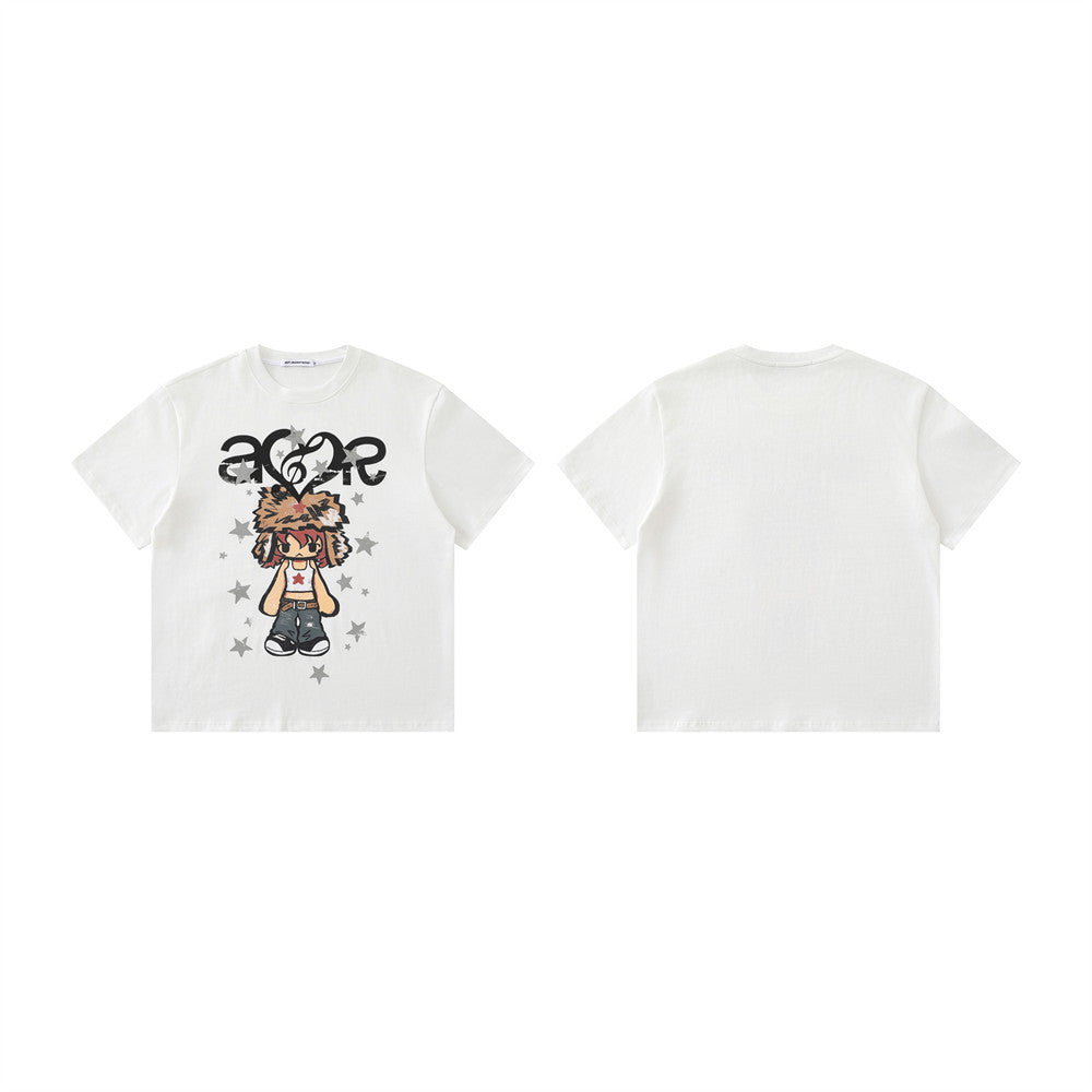 Anime Cartoon Graphic T-Shirt – Oversized Hip-Hop Crew Neck Tee