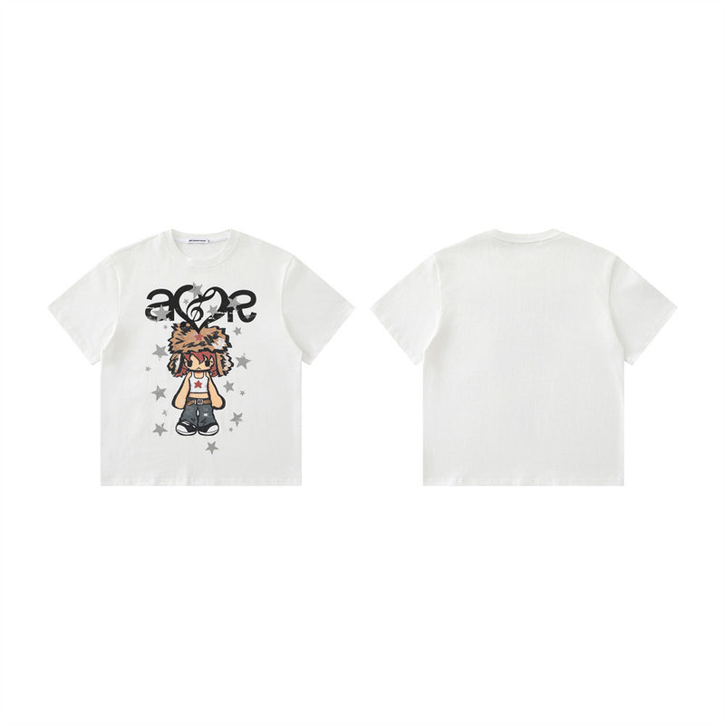 Anime Cartoon Graphic T-Shirt – Oversized Hip-Hop Crew Neck Tee