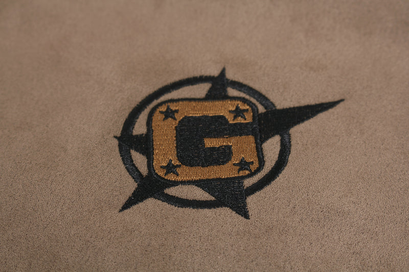 Langarmshirt aus velourslederartigem Material im Colorblock-Design mit Graffiti-Patch-Logo