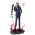 The Jujutsu Kaisen Satoru Gojo PVC Figure (33 cm) features a dark outfit, sunglasses, and stands on red flames to evoke a cursed energy effect. It includes an alternate head and hand with a mask, making it perfect for Jujutsu Kaisen fans.