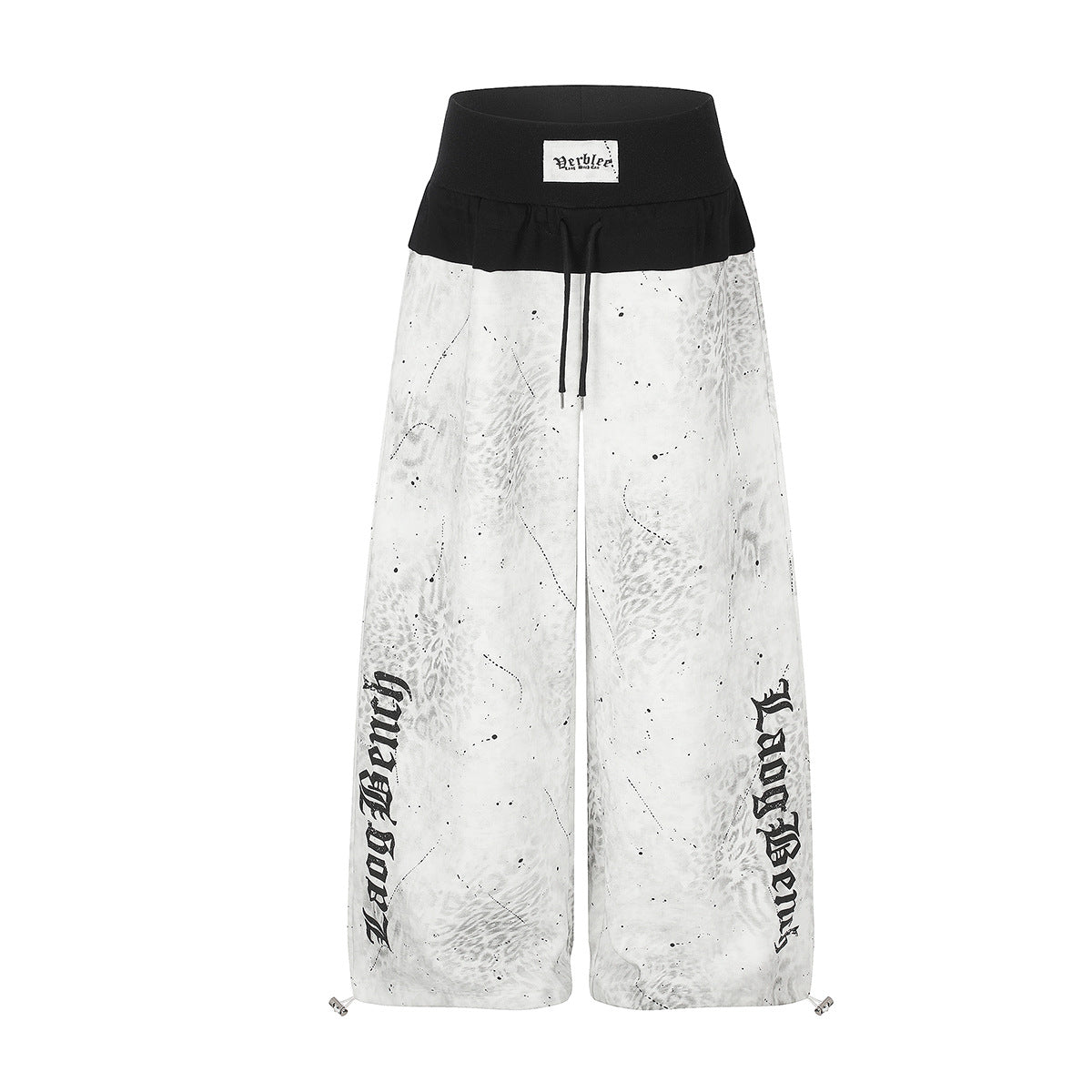 Wide-Leg Baggy Pants with Leopard Print, Paint Splatter & Contrast Black