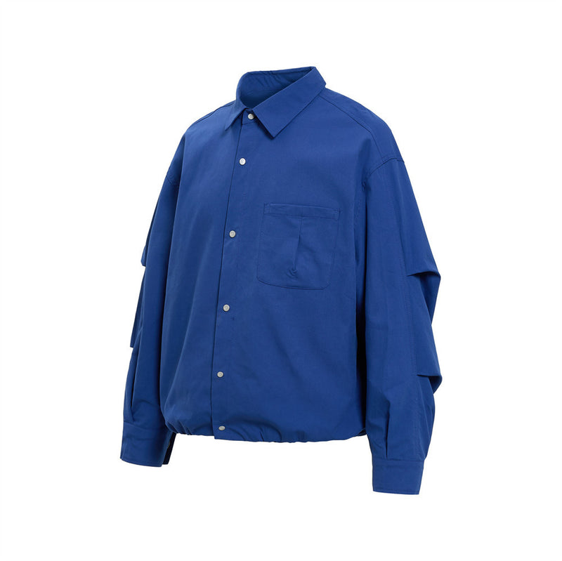 Oversize-Herrenhemdjacke mit plissierten Ärmeln und Druckknöpfen