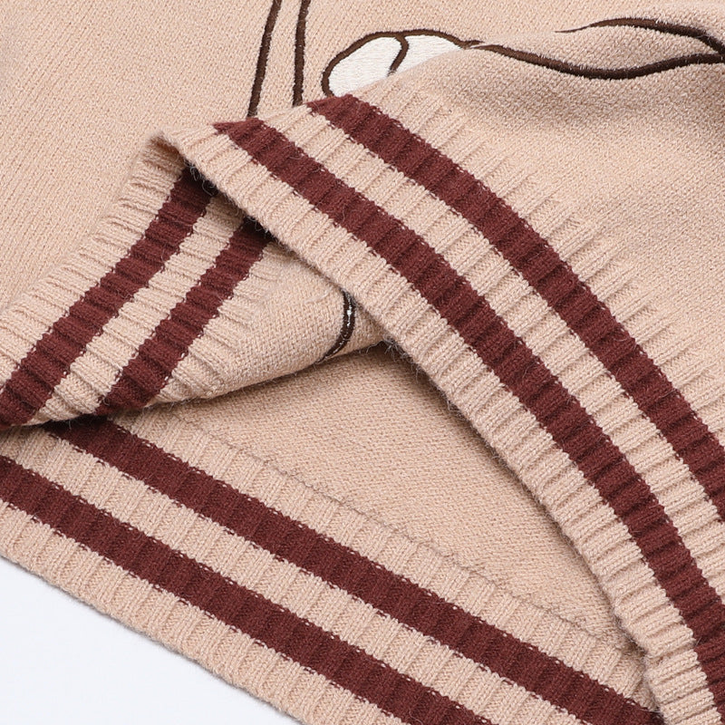 V-Neck Sweater Vests – Cute Dog Clock Jacquard Knit Preppy Style