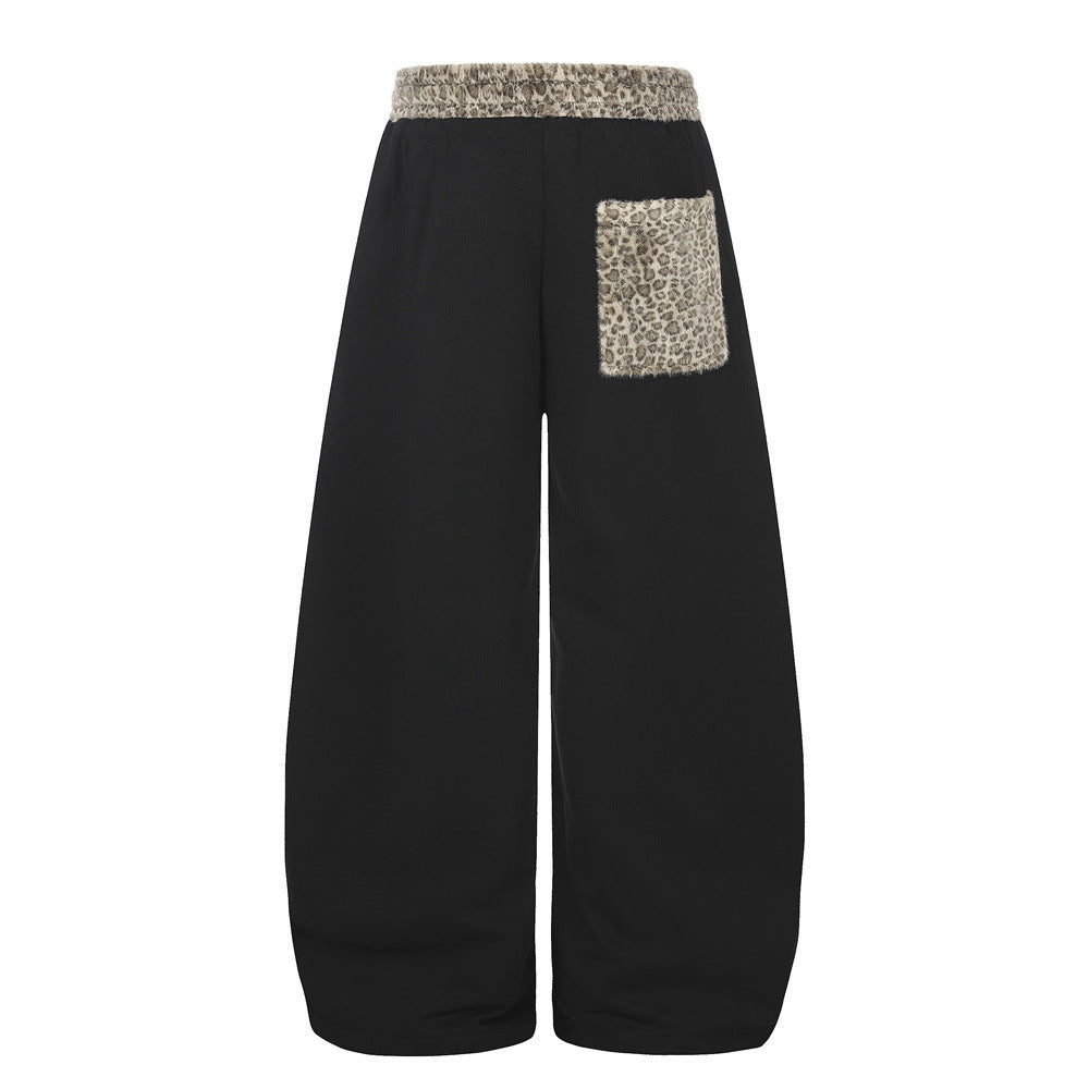 Wide-Leg Sweatpants with Leopard Print Star Patch & Drawstring Waist
