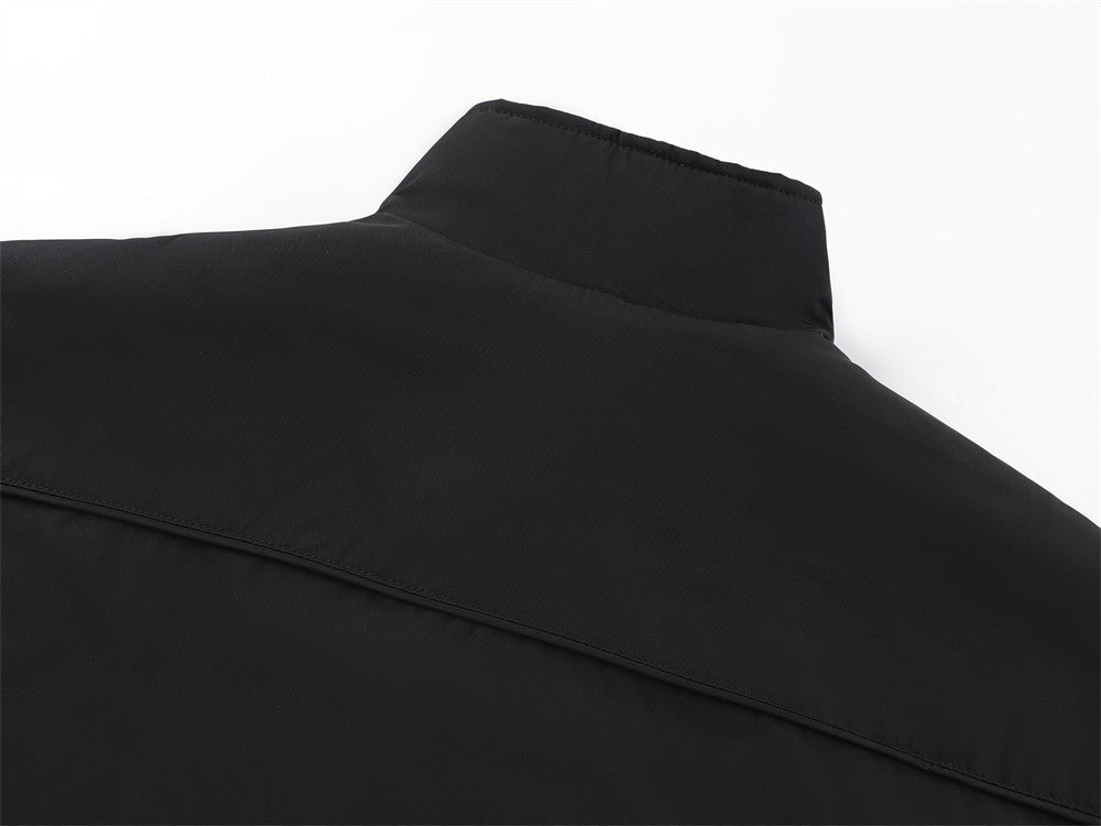 Men's Stand Collar Bomber Jacket with Padded Lining and Curved Seam Detail