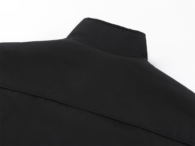 Men's Stand Collar Bomber Jacket with Padded Lining and Curved Seam Detail