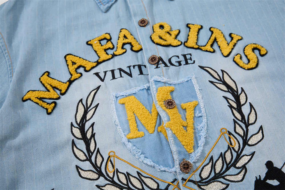 Vintage Polo Club Badge Embroidered Denim Short Sleeve Shirt