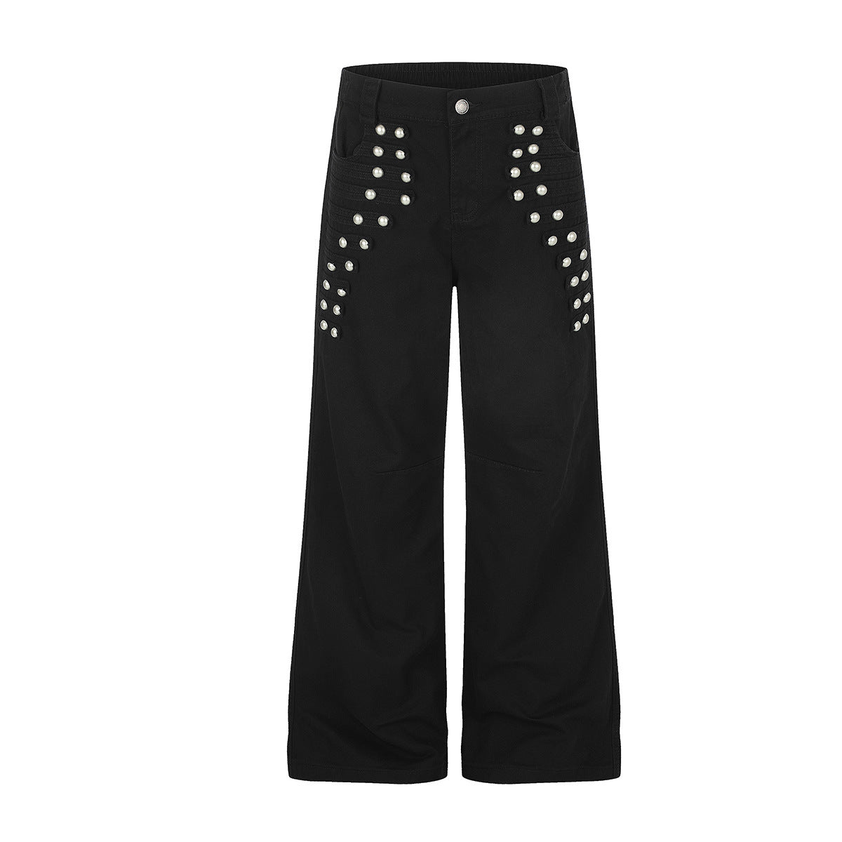 Wide-Leg Studded Pants – Retro American Vintage Metal Rivet Wide Leg Trousers