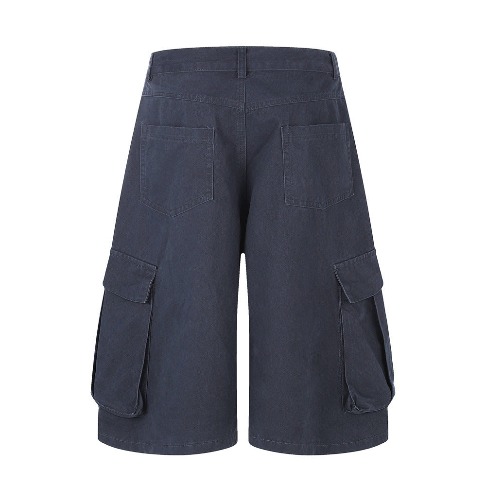 RVNTENG Letter Embroidery Cargo Shorts – Men's Wide Leg Street Style