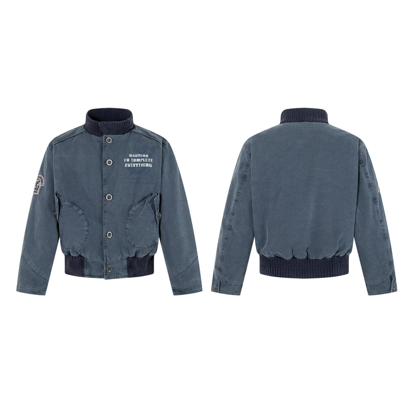 Men's Vintage Washed Bomber Jacket – Padded American Flight Jacket in Blue