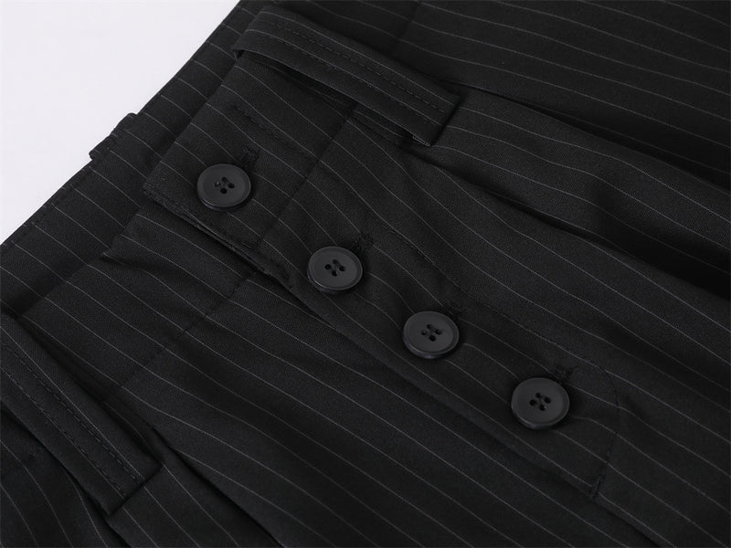 Men's Black Pinstripe Wide-Leg Trousers – Pleated Button-Fly Dress Pants