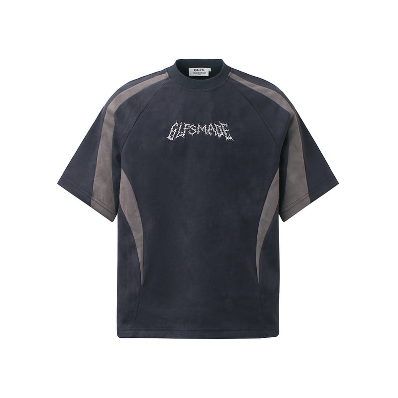 GLFSMADE Colorblock Suede Panel Short Sleeve T-Shirt