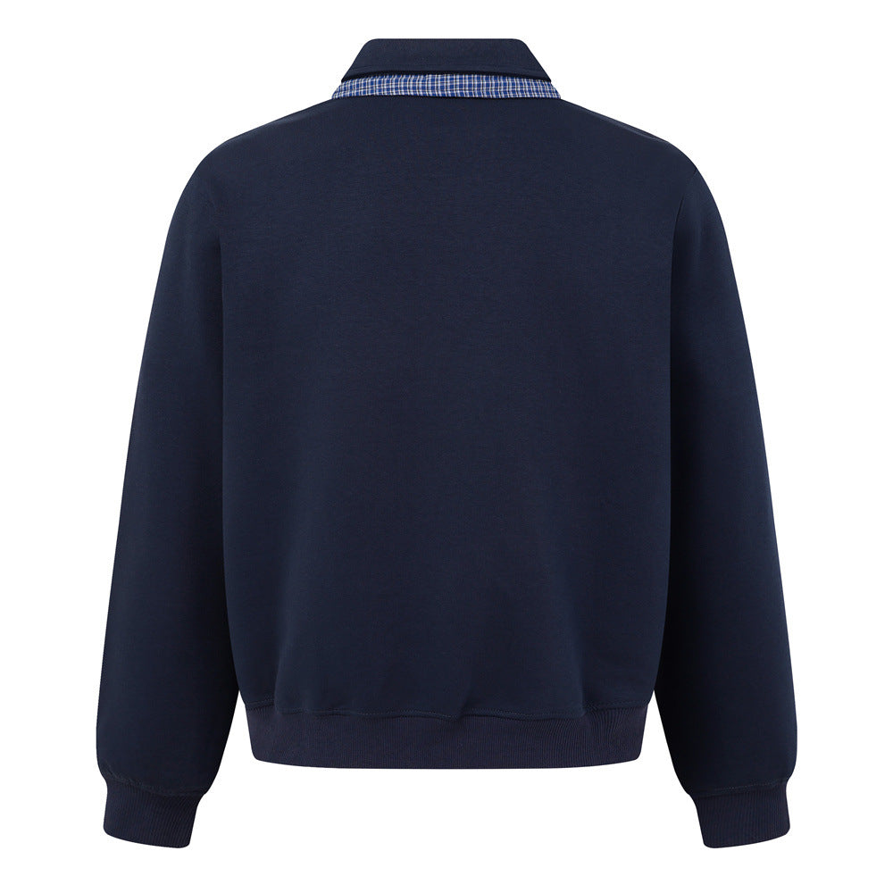 Sweat-shirt homme à col polo et bordure à carreaux | Coupe décontractée, manches longues