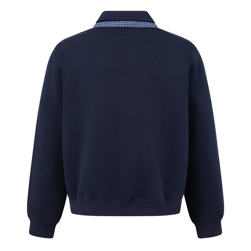 Sweat-shirt homme à col polo et bordure à carreaux | Coupe décontractée, manches longues