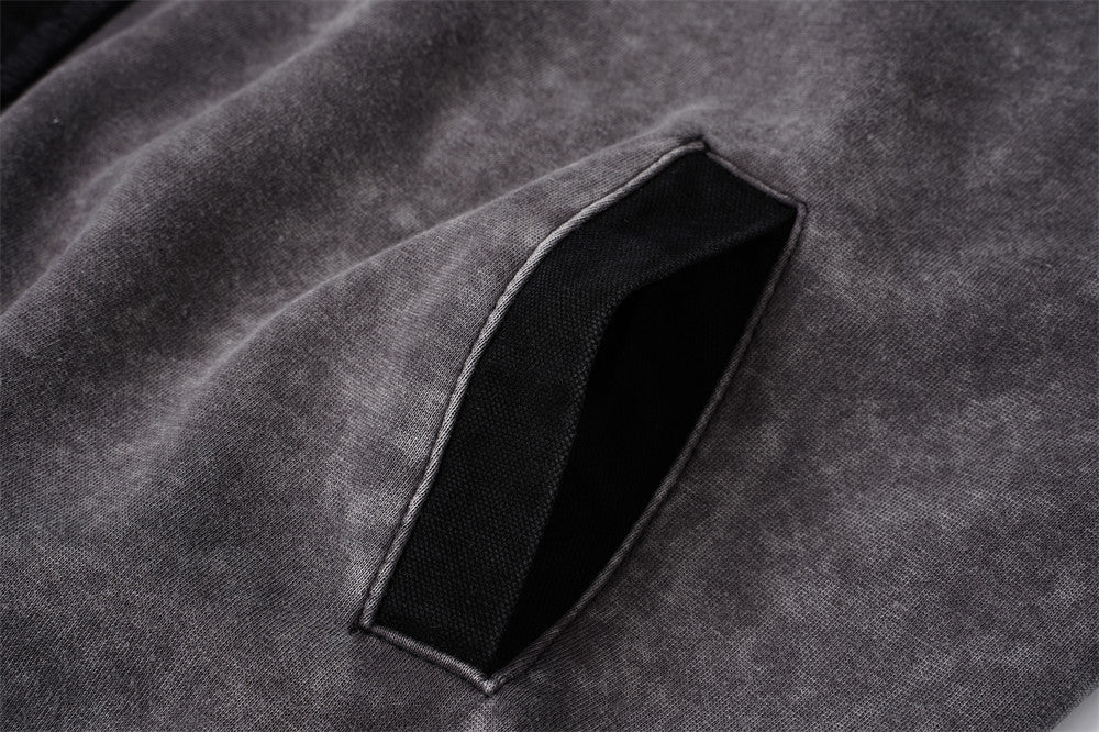 Veste à capuche zippée délavée à l'acide – Patchwork à bords francs et coupe oversize