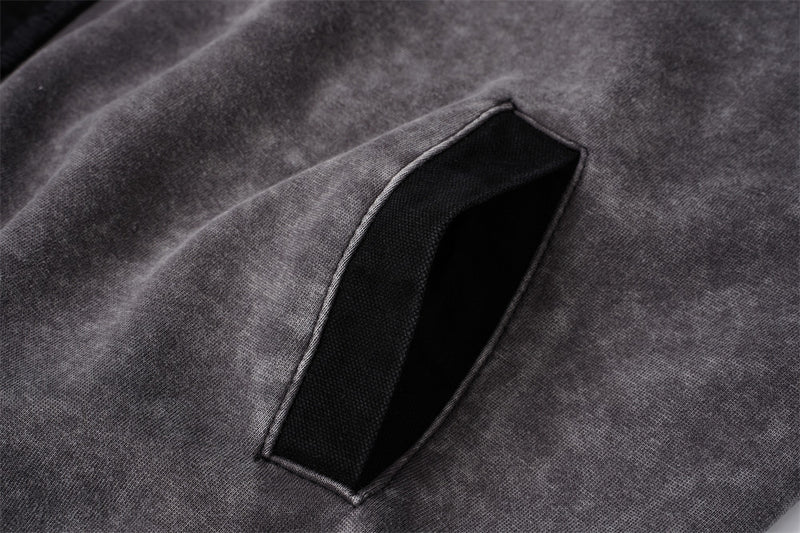 Veste à capuche zippée délavée à l'acide – Patchwork à bords francs et coupe oversize