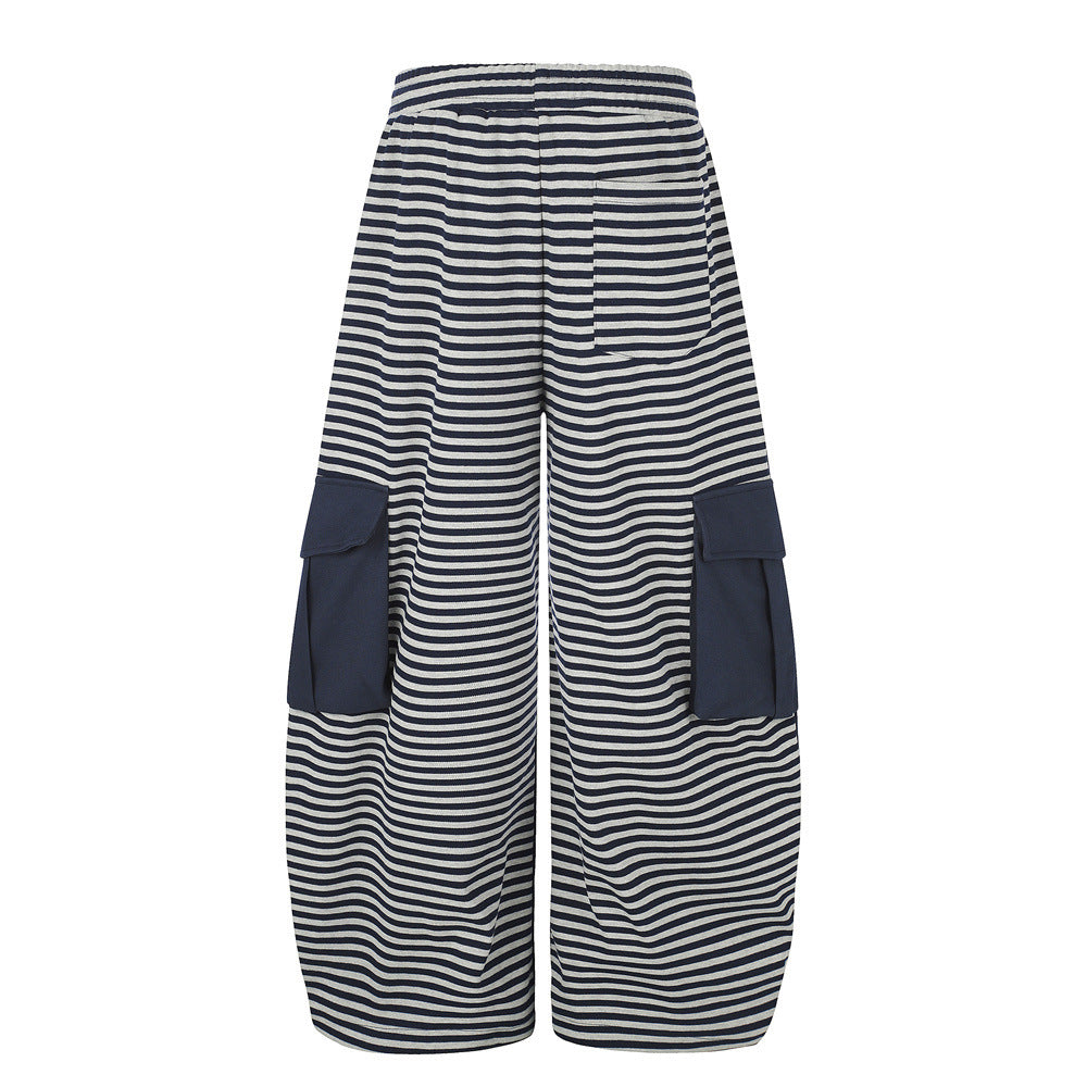Wide-Leg Cargo Sweatpants with Striped Contrast Waistband – Men's Relaxed Fit