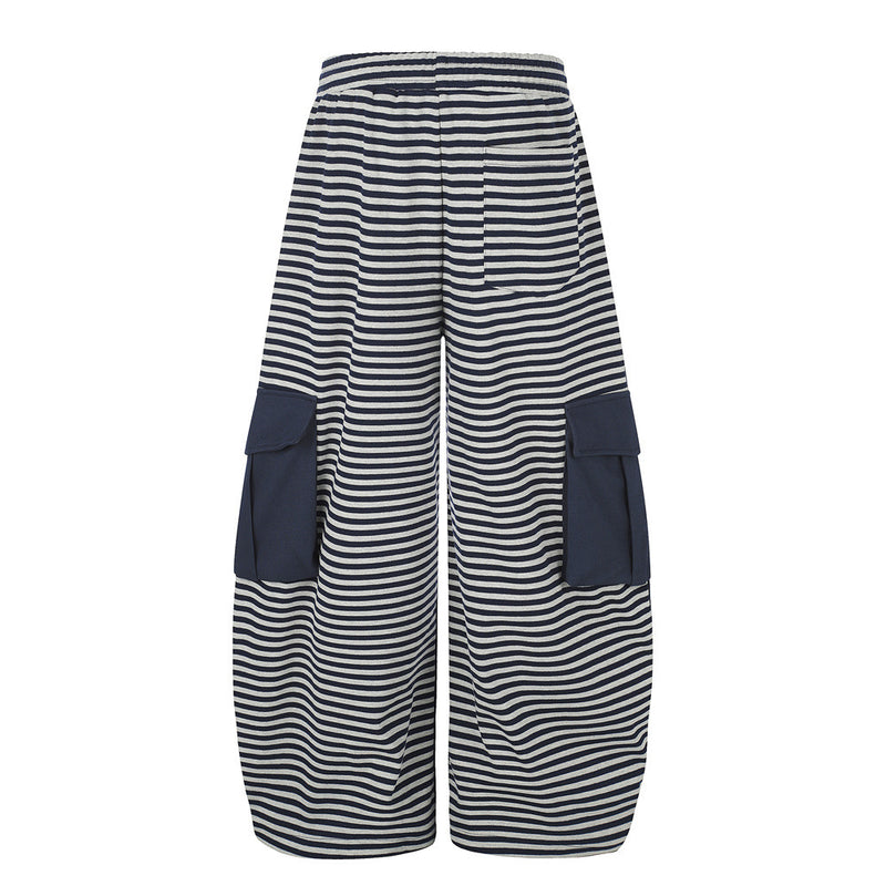Wide-Leg Cargo Sweatpants with Striped Contrast Waistband – Men's Relaxed Fit