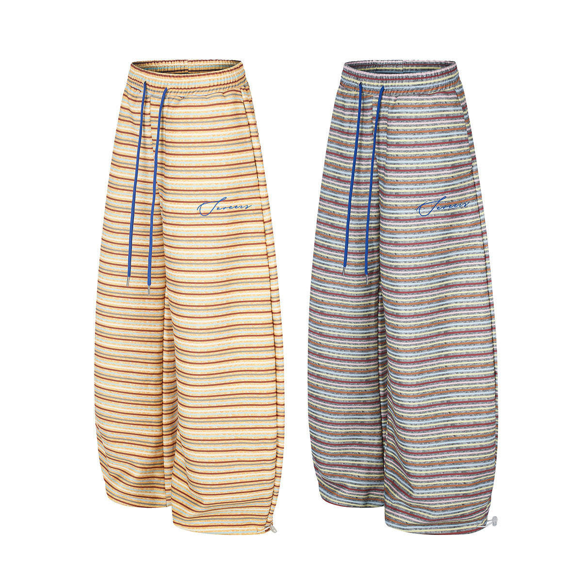 Pantalon de survêtement rayé à jambes larges – Coupe droite ample avec cordon