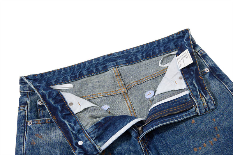 Men's Washed Distressed Flare Jeans with Graffiti Paint Splatter