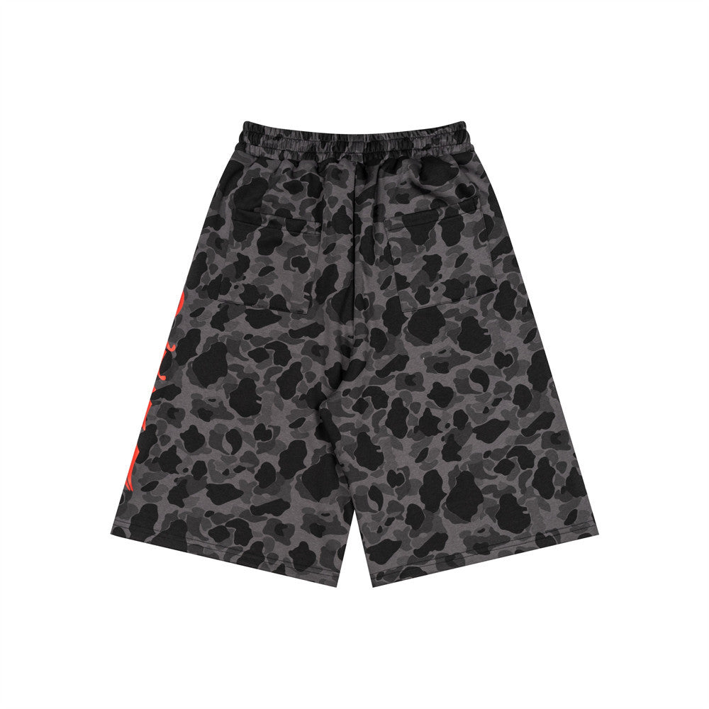 Men's Camo Print Wide-Leg Shorts | Gothic Letter Streetwear Casual Five-Point Sh
