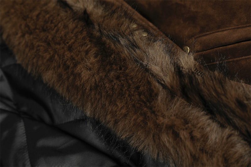 Faux Mink Fur-Trimmed Hooded Bomber Jacket with Toggle Clasps