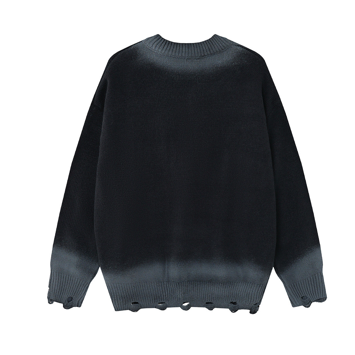 Pull col rond en maille – Graffiti usé, dégradé délavé à l’acide
