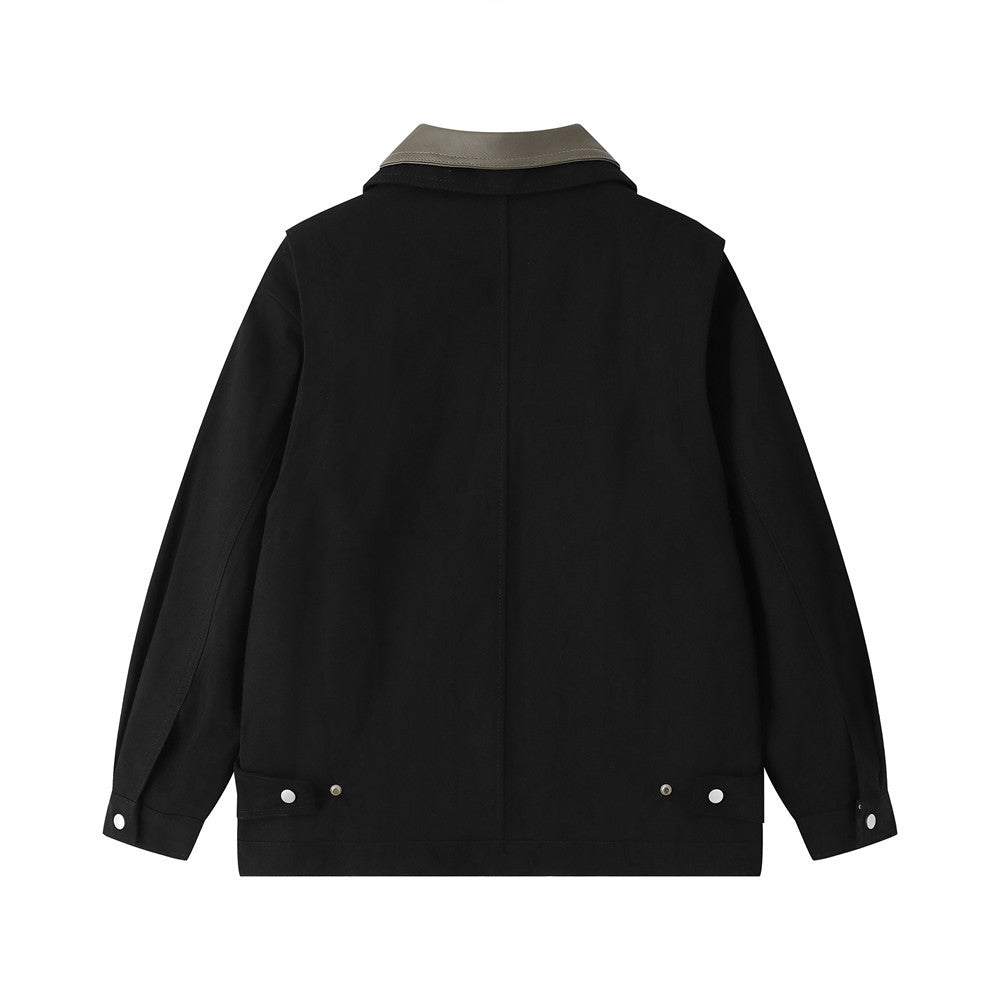 Herrenjacke im dekonstruierten Workwear-Stil – mit Reißverschluss, PU-Lederkragen und entspannter Passform