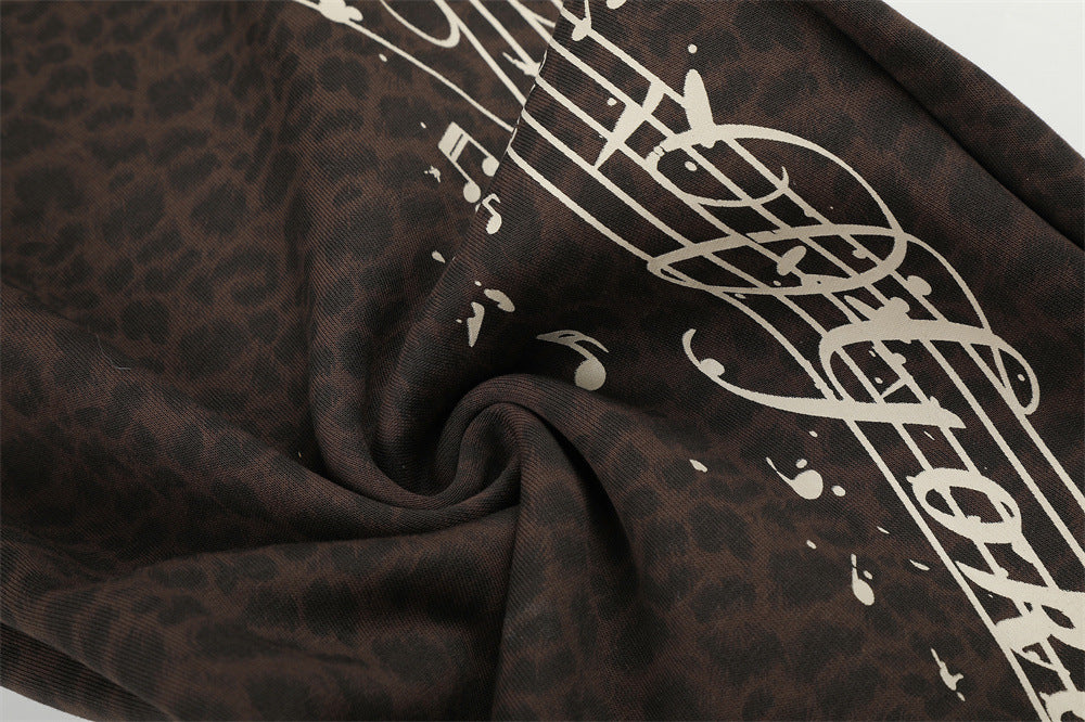 Wide-Leg Sweatpants with Side Stripes & Music Note Print