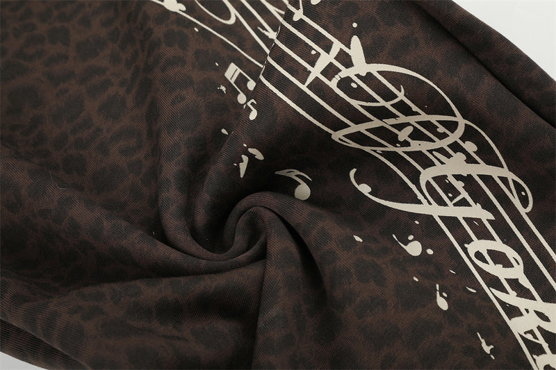Wide-Leg Sweatpants with Side Stripes & Music Note Print