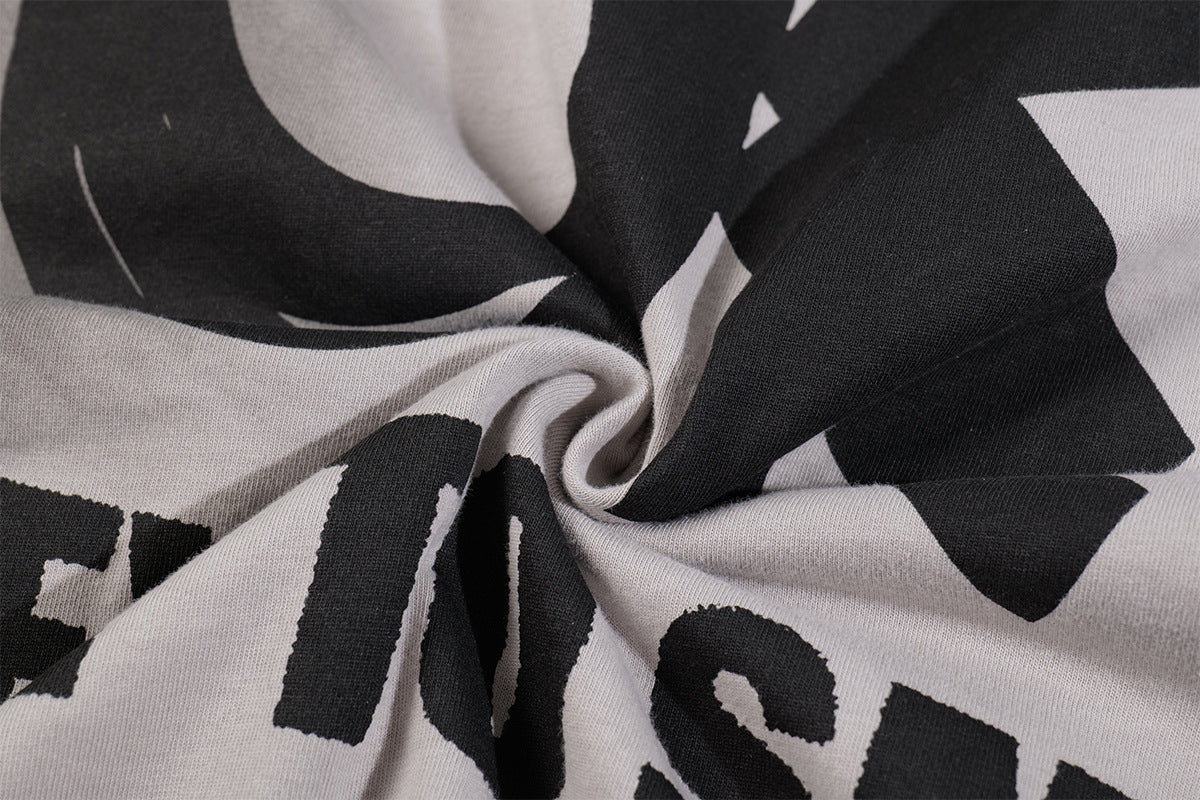 T-shirt graphique color-block à manches longues – Haut streetwear oversize bicolore délavé