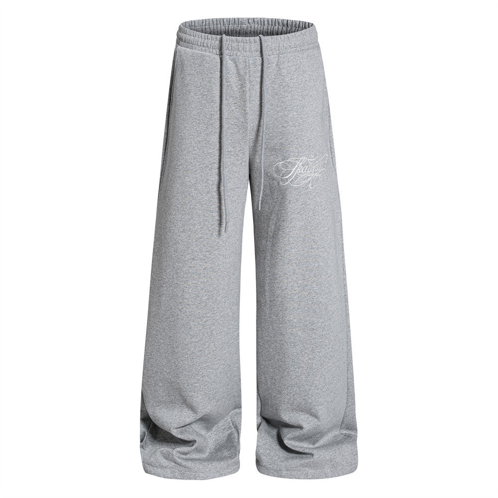 Wide-Leg Sweatpants with Gothic Script Logo — Relaxed Fit Streetwear Joggers