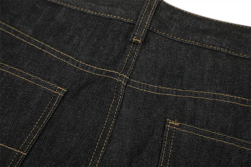 Raw Denim Flare Jeans with Diagonal Button Fly & Deconstructed Wide Leg