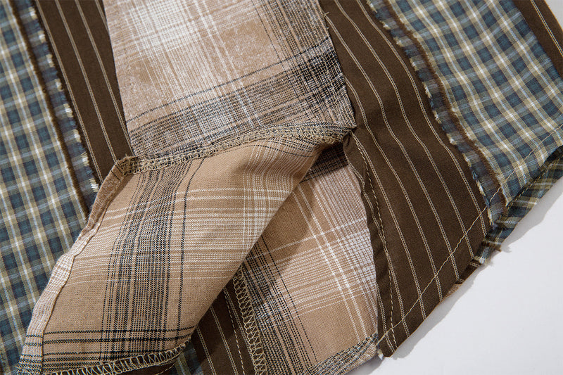 Surchemise patchwork à carreaux et rayures – Coupe décontractée, manches longues boutonnées
