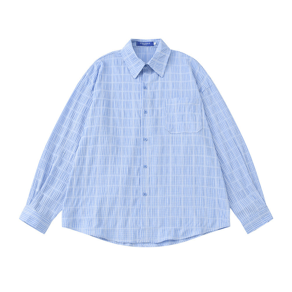 Men's Plaid Textured Long-Sleeve Oversized Button-Up Shirt