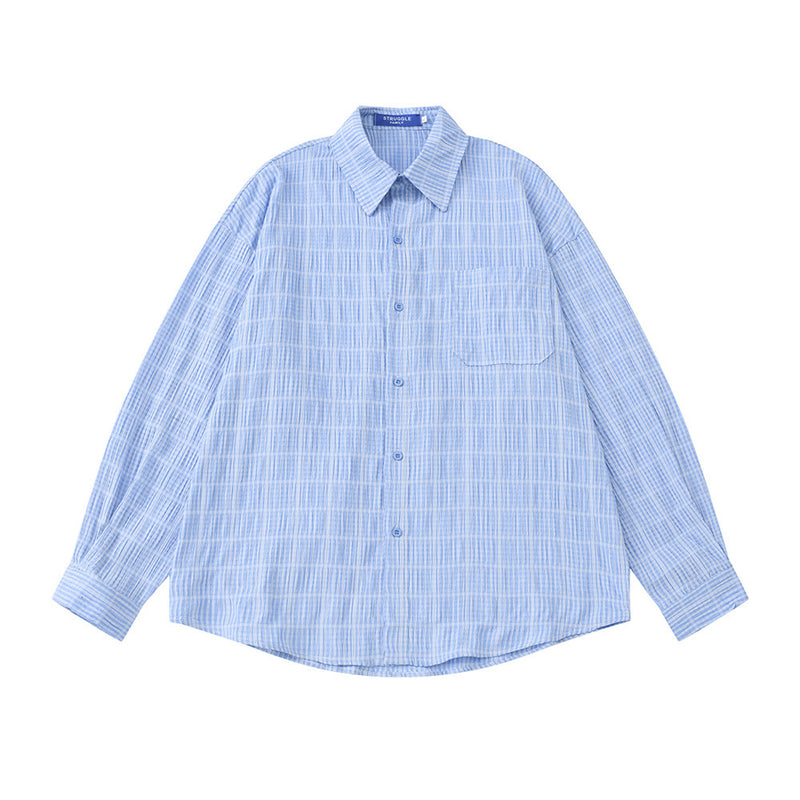 Men's Plaid Textured Long-Sleeve Oversized Button-Up Shirt