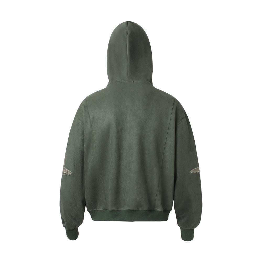 Baggy Zip Up Hoodie with Letter Appliqué — Oversized Streetwear Zip Hoodie