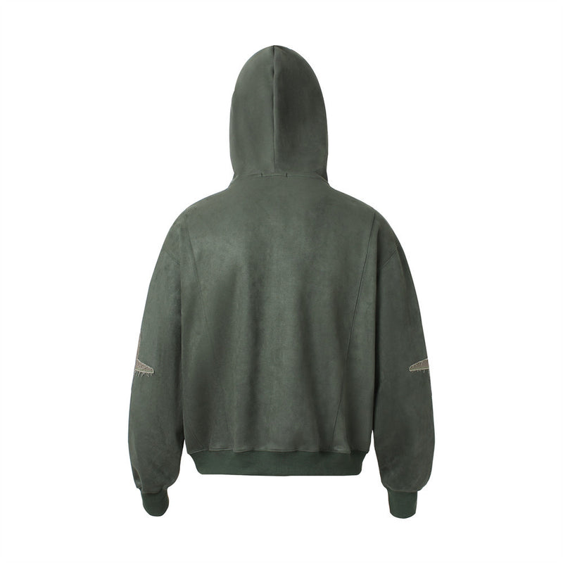 Baggy Zip Up Hoodie with Letter Appliqué — Oversized Streetwear Zip Hoodie